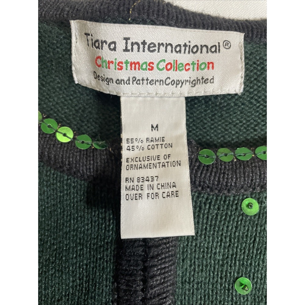 Tiara International Christmas Cardigan Sweater Womens M Green Poinsettia Big 90s - Picture 7 of 12